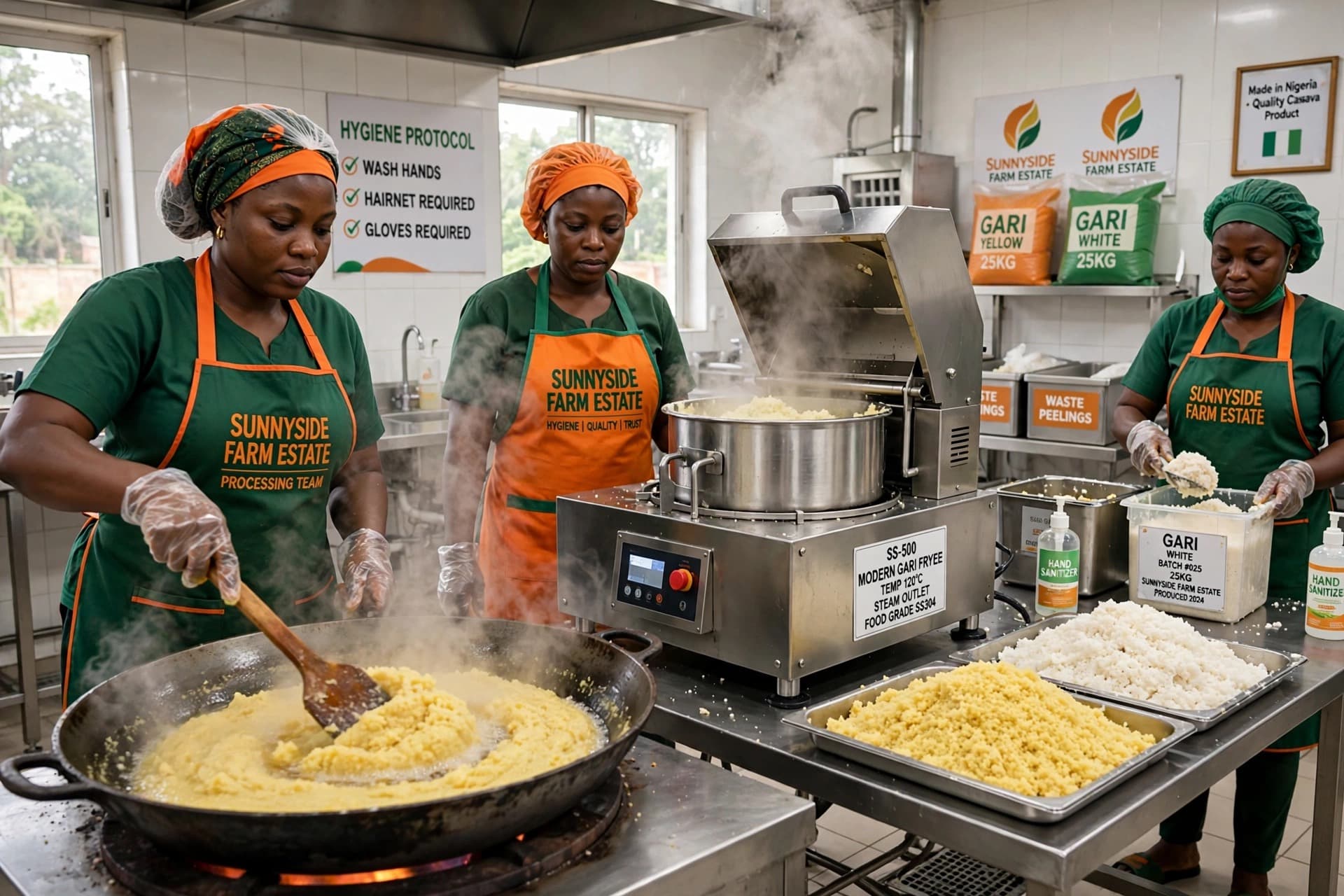 Sunnyside team frying and finishing Gari on the SS-500 processing line